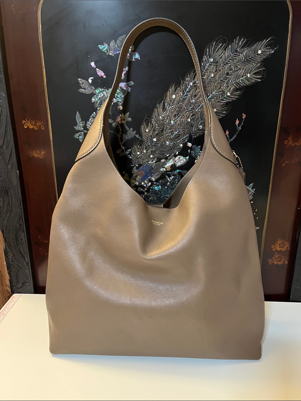 Coach Taupe Leather Shoulder Hobo Bag